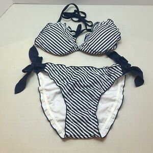 Navy Blue and White Striped Bikini set